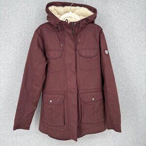 Kuhl Womens Fleece Lined Luna Jacket Size S Burgundy Red Long Line Sherpa Hooded